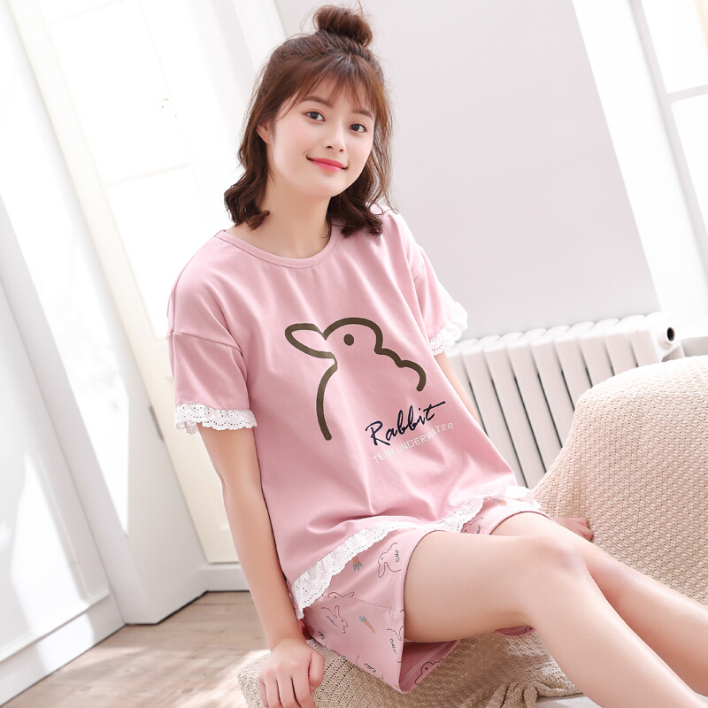 少女睡衣女夏套装短袖两件套棉质甜美可爱港版可外穿夏季家居服