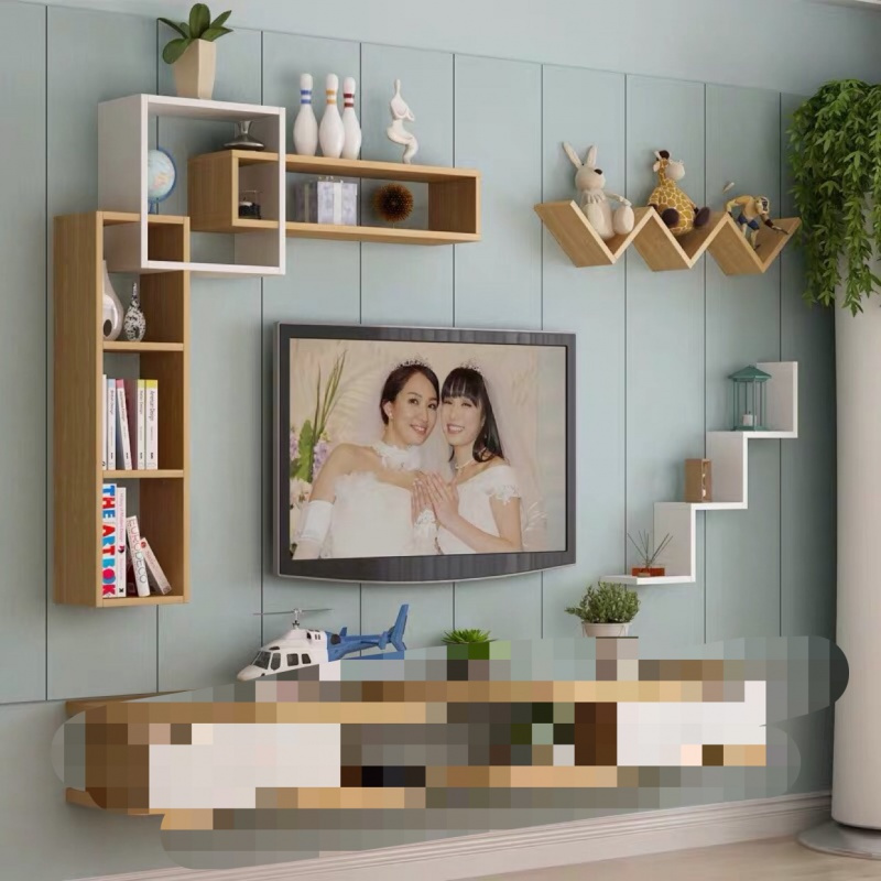 实木闪电客电视柜壁挂组合现代中式客厅背景墙柜装饰置物架挂柜挂墙