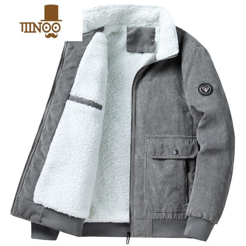 YANXU男士外套棉衣加绒加厚羔绒立毛领男装棉袄夹克宽松运动上衣 灰色 3XL推荐170-185CM或140-160斤