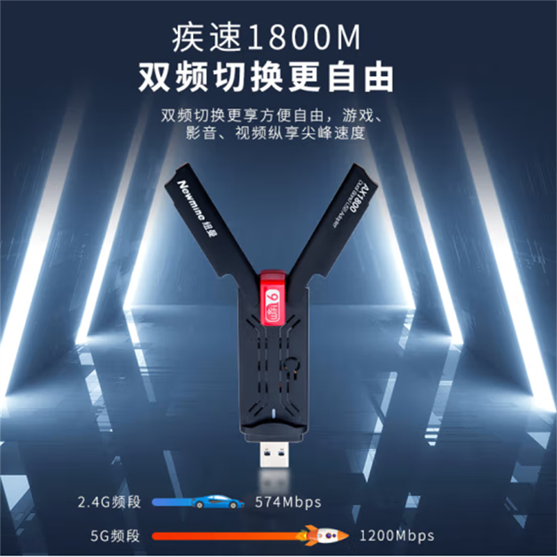纽曼(Newmine)无线网卡wifi接收器ax1800 wifi6 5G双频1800M千兆电竞无线网卡
