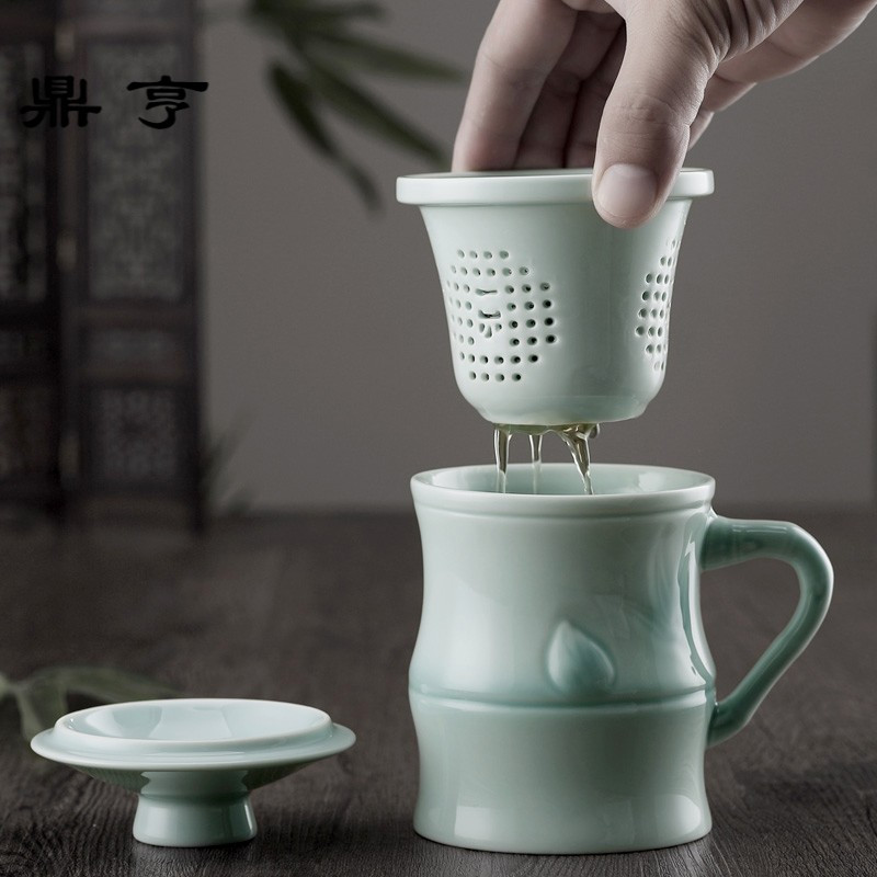 鼎亨陶瓷茶杯带盖带过滤办公简约马克杯创意泡茶杯家用喝茶杯茶水