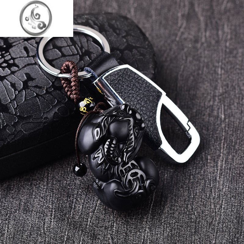 jimi黑曜石貔貅吊坠男女款项链项坠情侣霸王皮丘貔犰挂件玉石挂坠