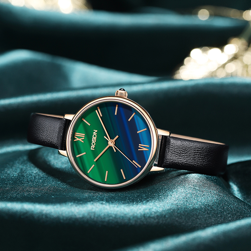 劳士顿(ROSDN)手表女士时尚商务石英女表防水小绿表轻奢小众名牌ins风简约学生婉表3692L高清大图