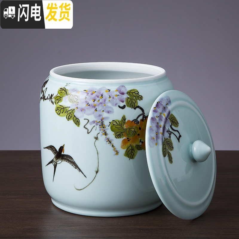 三维工匠陶瓷米缸带盖米桶25斤面粉缸防潮防虫密封茶叶缸油缸杂粮储物罐收纳桶高清大图