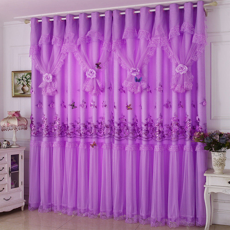 韩式蕾丝窗帘成品温馨梦幻紫色粉色结婚半遮光客厅卧室百搭落地窗