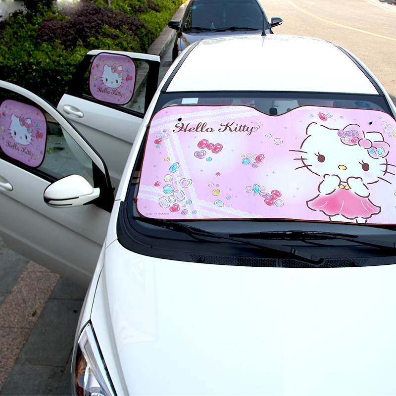 HelloKitty凯蒂猫防晒汽车吸盘网纱遮阳挡侧挡 车内车用太阳挡遮光板挡风玻璃罩 夏季防晒 汽车用品
