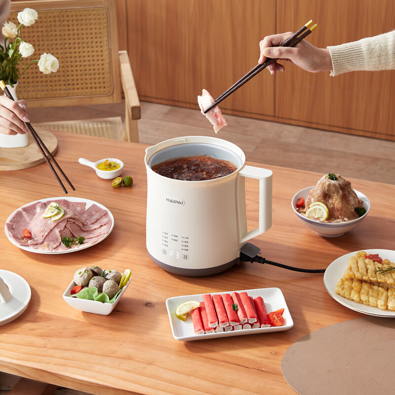 海牌(HAIPAI)DZG-H2多功能电煮锅白色2升超大容量600W大火一体成型钛不沾涂层锅胆均匀受热电炖锅