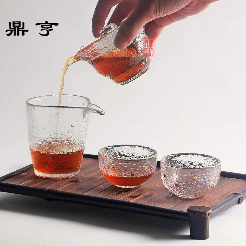 鼎亨锤目纹三才盖碗 耐热玻璃水晶透明手抓壶 日式加厚大号功夫泡