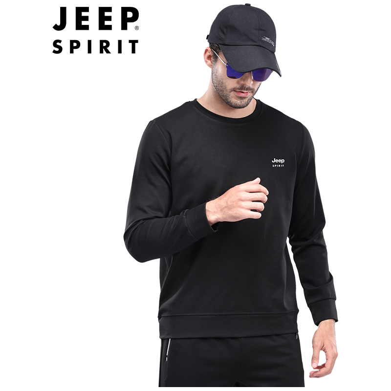 JEEP SPIRIT吉普2022新款男士卫衣圆领男宽松休闲大码长袖纯色T恤套头上衣打底衫