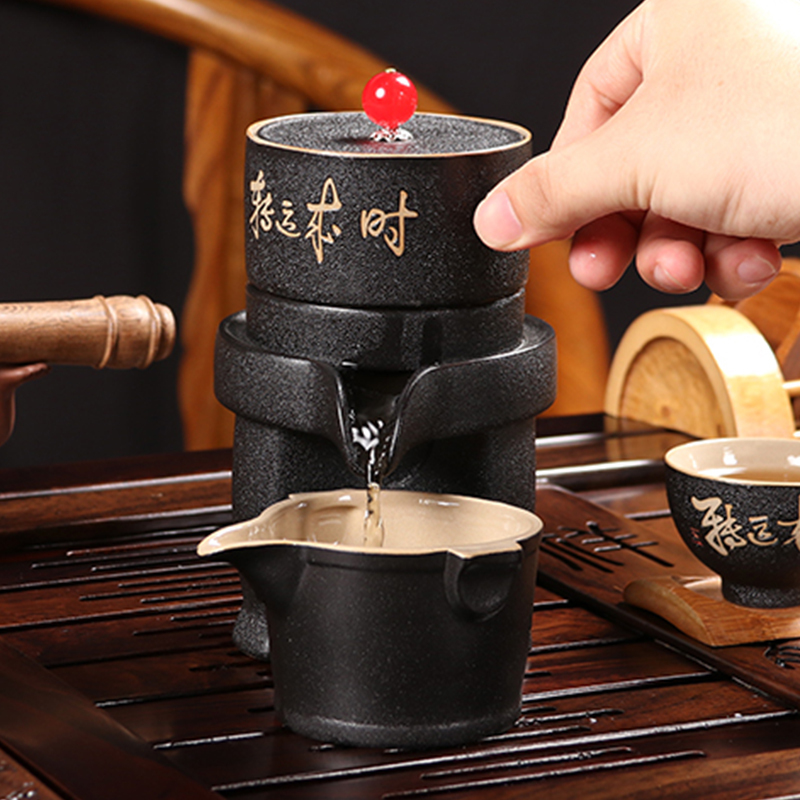 尚帝整套功夫茶具茶壶自动泡茶器陶瓷茶杯实木四合一茶台黑檀木茶盘祥龙细哑黑时来运转智能旋转电热炉套装