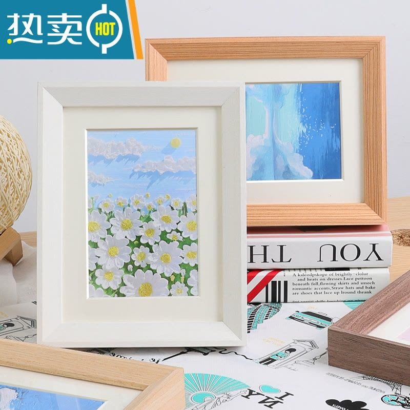 敬平实木正方形油画棒画框装裱油画作品框a5摆件迷你装饰小相框摆台 木纹色 10寸[内径20.3*25.4]挂摆[不含卡纸图片