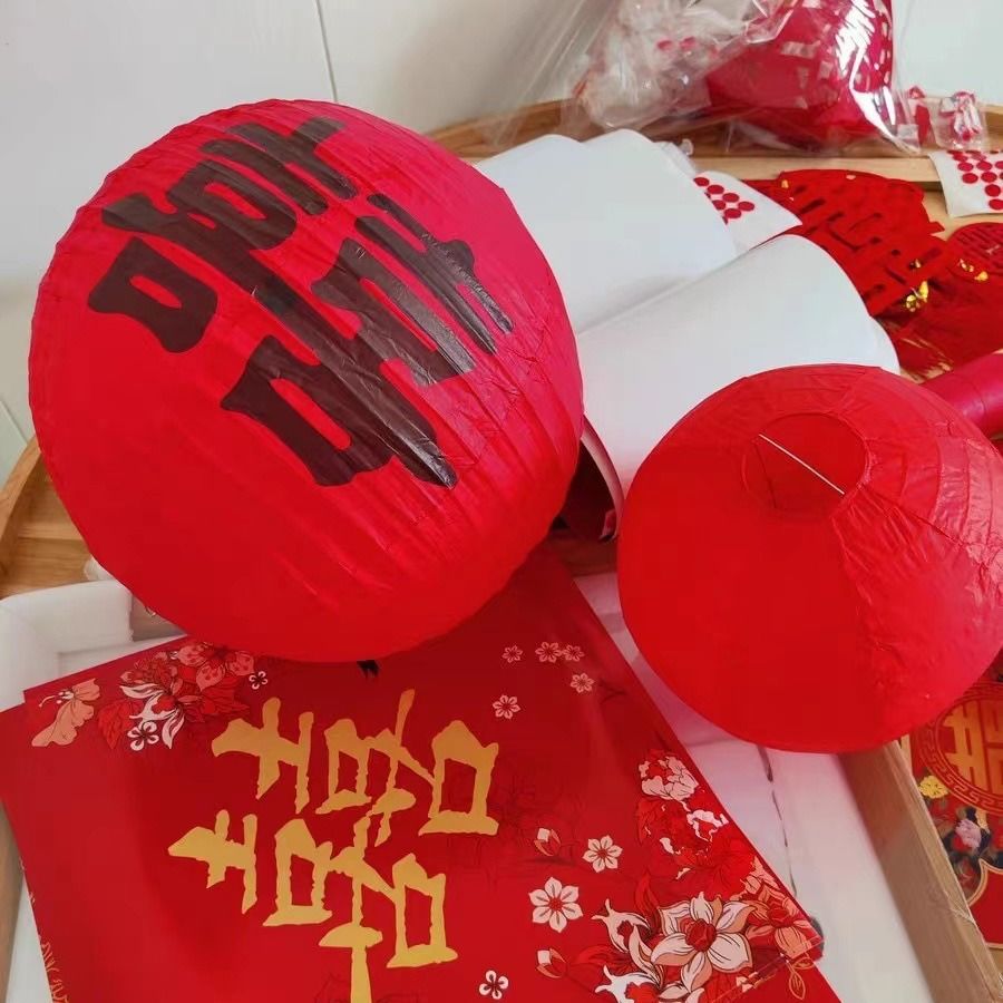 婚礼红色中式灯笼挂饰喜字结婚婚房拍照布置道具挂件装饰圆形- - 福字- - 12寸- - 1个高清大图