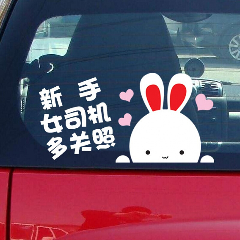 福克斯新手上路车贴女新手贴纸女司机车身贴画反光实习标志车尾可爱贴纸专用款式一(新手多关照)