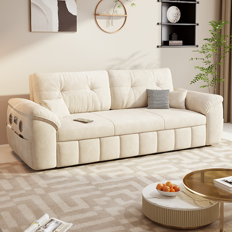 欧梵森 奶油风科技绒布沙发床客厅折叠两用可伸缩小户型北欧储物组合多功能家具家装布艺沙发高清大图