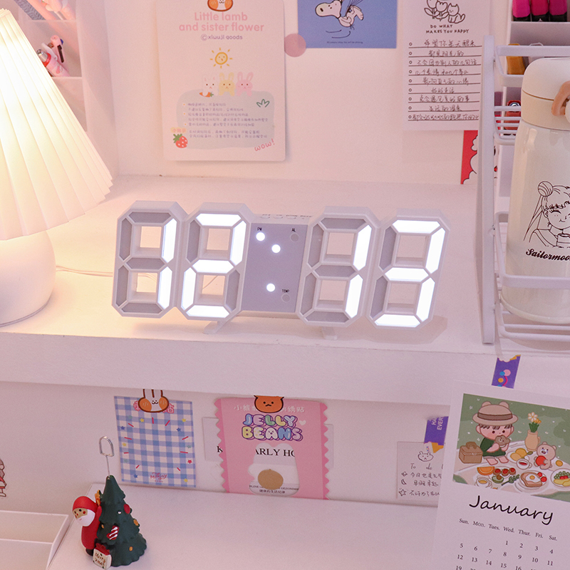 美帮汇*少女心的书桌摆件韩风数字钟学生时钟表挂钟夜光闹钟