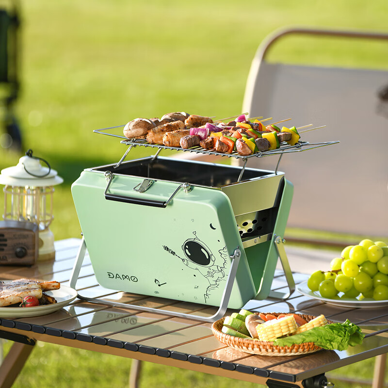 大迈 DM-9010 便携折叠烧烤炉 松石绿 300x220x210mm 安装拆卸很简单 折叠设计快速收开