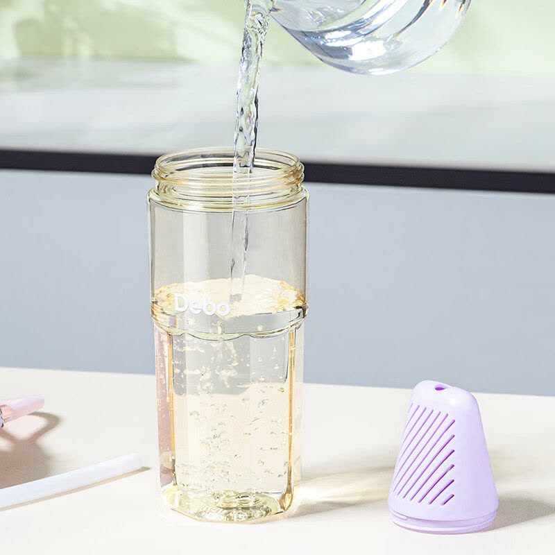 德铂(Debo)雨果运动水杯Tritan材质650ml户外便携弹盖健身塑料杯带茶隔DEP-905图片