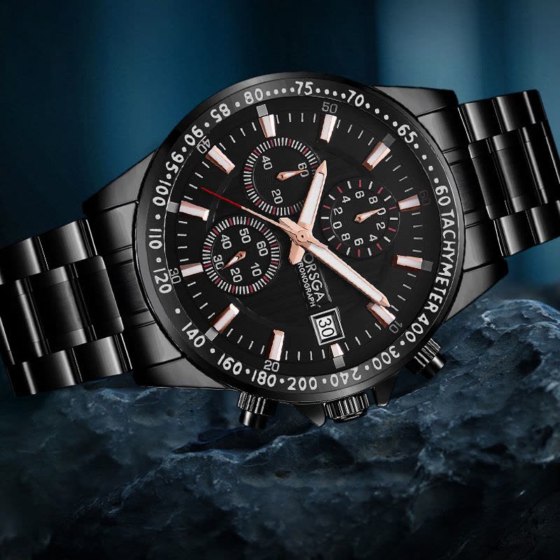 ORSGA手表男简约男士手表绿水鬼男士多功能手表防水三针六眼日历时尚休闲商务学生男表石英表腕表9026G图片