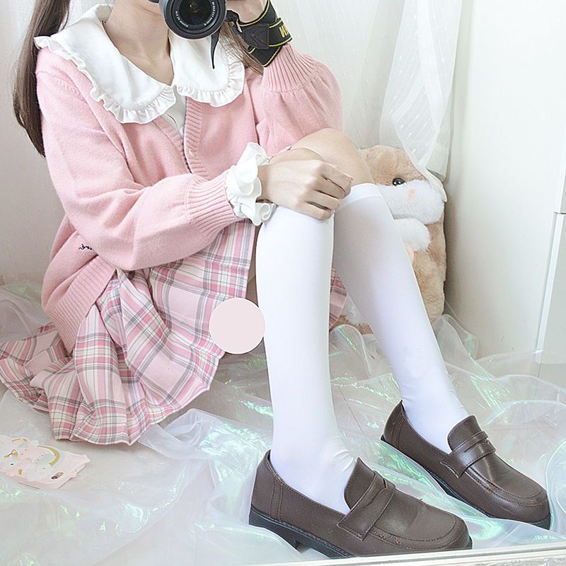 天鹅绒白色小腿袜jk丝袜日系半筒袜女春夏薄款中长筒黑色cos袜子