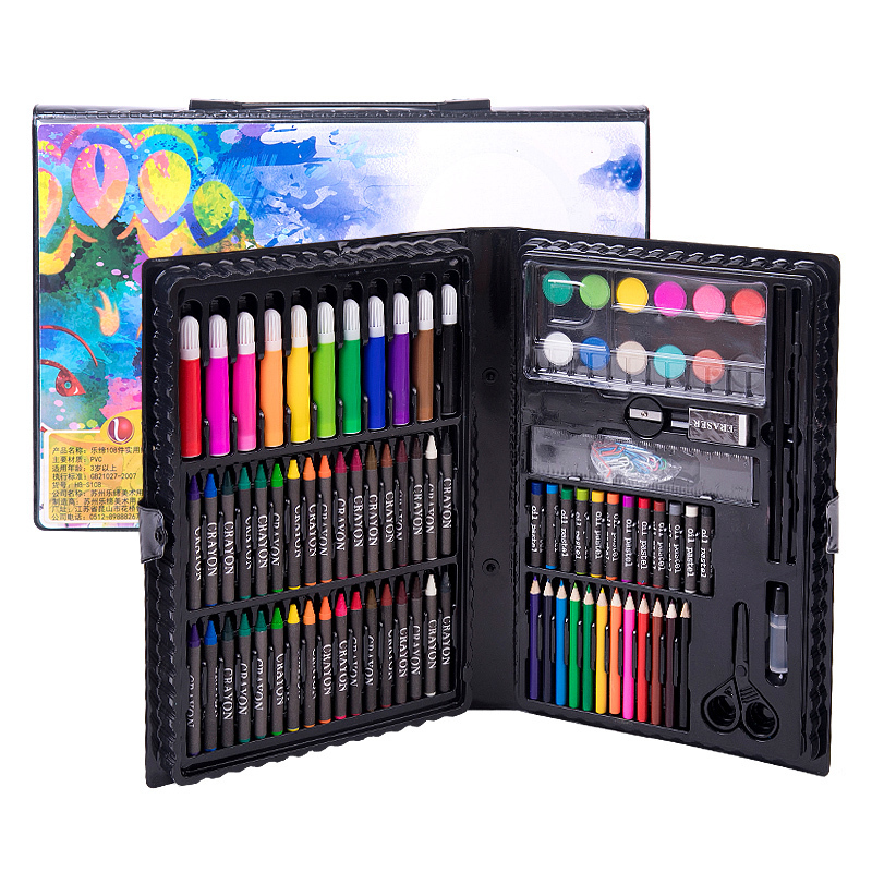 乐缔108件儿童画笔套装绘画工具盒文具玩具画笔可水洗水彩笔蜡笔美术
