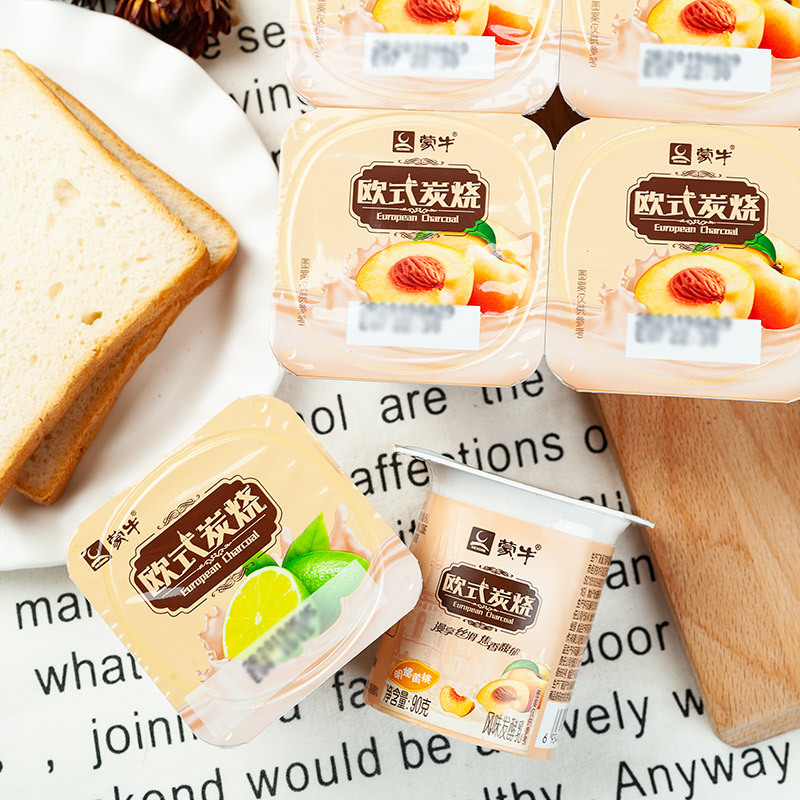 蒙牛欧式炭烧风味发酵乳黄桃青柠八连杯酸牛奶90g