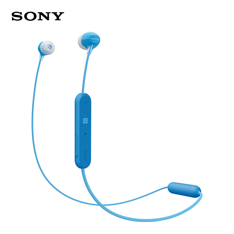 索尼(SONY) WI-C300 入耳式无线蓝牙运动跑步耳机颈挂式带麦手机通话线控耳麦 蓝色