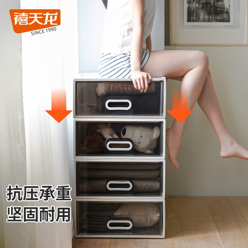 禧天龙(Citylong) G-5202收纳柜3个装(烟熏灰)家用折叠整理盒多层储物柜衣服收纳箱高清大图