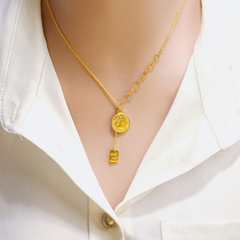 仿真越南沙金女王头像吊坠套链女欧美风手链套装镀金仿黄金首饰女