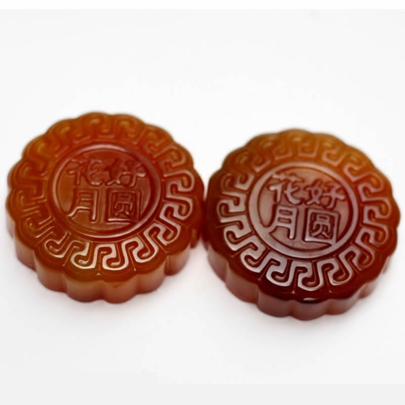 玛瑙摆件玉髓玉月饼饰品圆形玉石把件 带证书送女朋友七夕情人节礼物