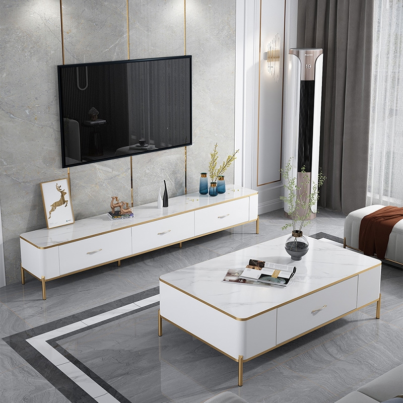 聚宸兴轻奢大理石岩板客厅落地茶几电视机柜组合现代简约家用小户型