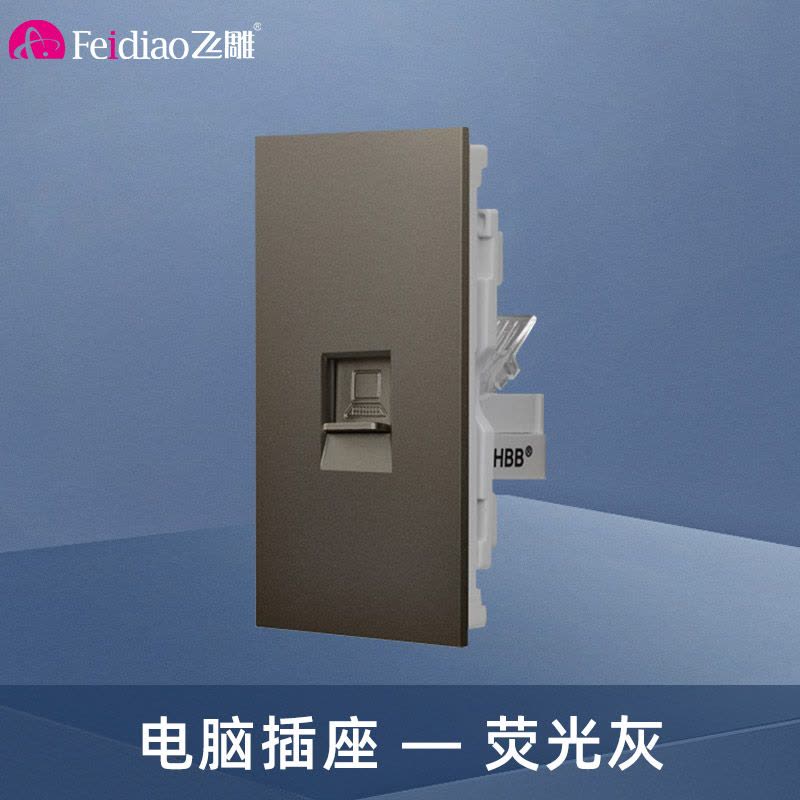 飞雕(FEIDIAO)118型开关插座面板 功能键模块件自由组合搭配 格调118荧光灰一位电脑插座功能键图片