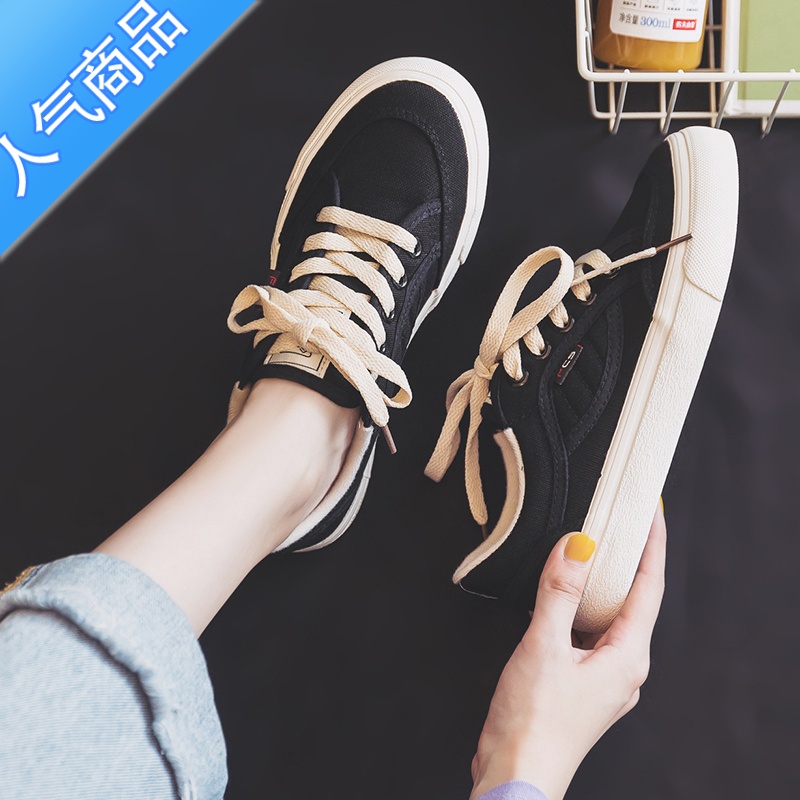 SUNTEK白色帆布鞋女2023年新款春夏秋季小众百搭小白鞋平底休闲板鞋高清大图