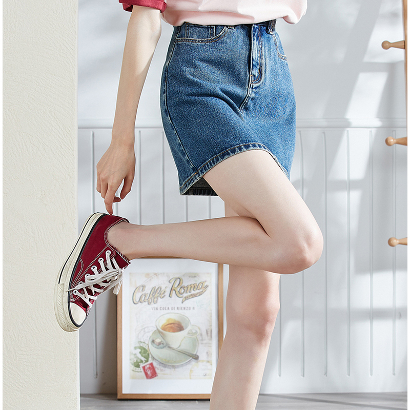 [2.5折价48元]唐狮半身裙女夏春新款显瘦百搭黑色牛仔短裙小个子穿搭a字裙