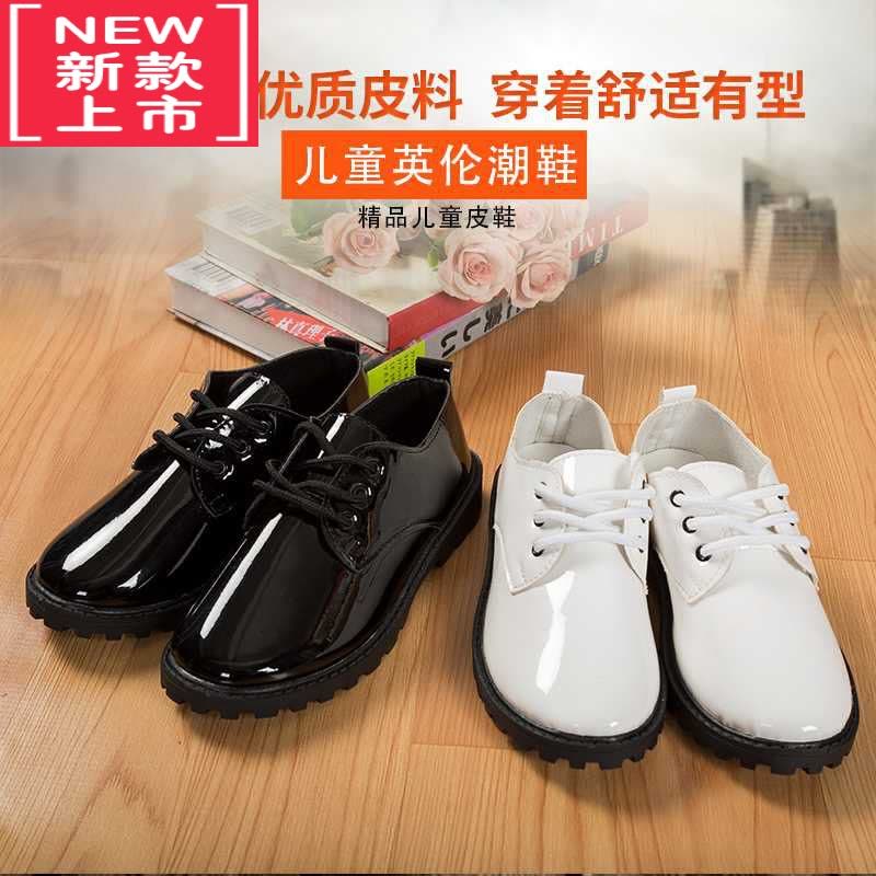 可莉允诗歌朗诵小皮鞋表演演出鞋公主鞋儿童学生鞋黑白色亮皮男女同款鞋运动休闲鞋图片