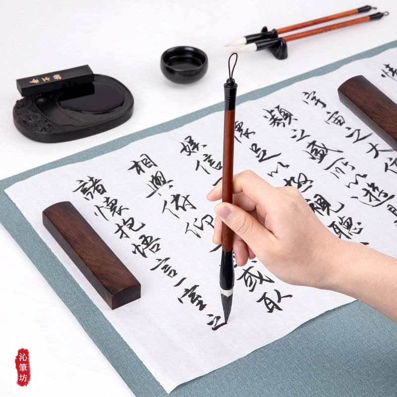 得力( 74289 )文房四宝毛笔书法套装(毛笔/墨锭/石砚/笔搁/水碗/镇尺