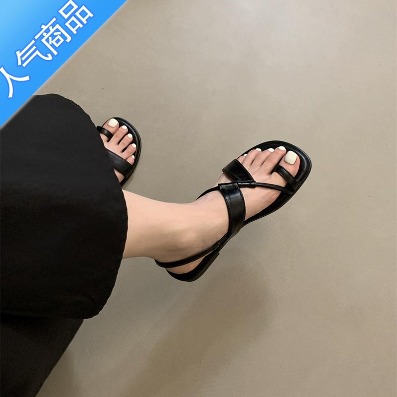 SUNTEK软底凉鞋女2023年新款夏季韩版法式复古仙女风休闲平底沙滩罗马鞋高清大图