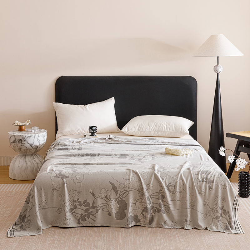 雅鹿家纺竹纤维提花双层纱布冷感毯毛巾被