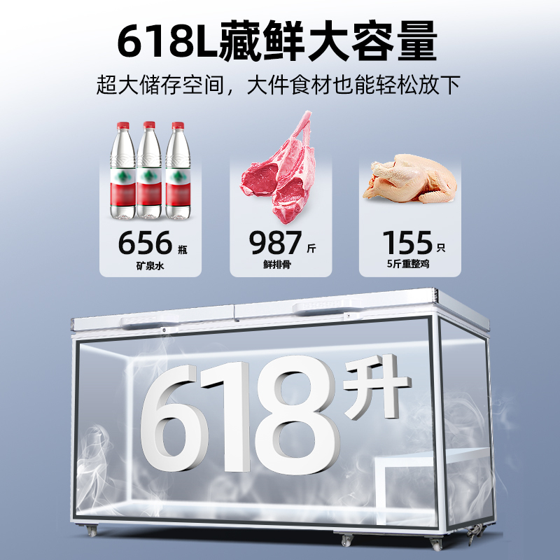 星星(XINGX)BD/BC-618GD厨房商用保鲜设备卧式冷柜单温冷藏冷冻转换家用大容量-35℃深冷速冻超市丸子雪糕柜