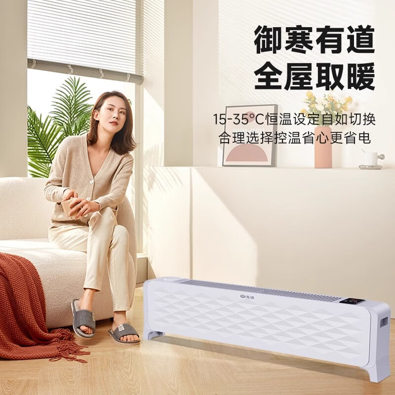 先锋(SINGFUN)踢脚线取暖器电暖器家用卧室客厅多重保护电暖气对流式 4级防水[居浴两用]加热器 DTJ-YY2R高清大图