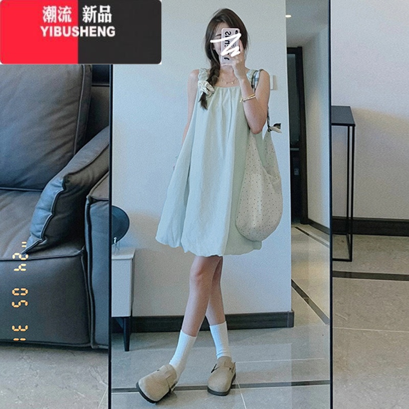 YIBUSHENG法式甜美蓝色无袖背心吊带连衣裙女2024新款小个子花苞蓬蓬短个 45/55kg/M现货速发赠运费险 蓝色裙子小众设计/桔梗法式/微胖风情万种/收腰/厅里厅气/高
