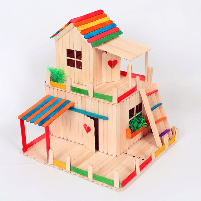 雪糕棒木棒儿童diy手工制作房子模型材料包幼儿园益智小手工 精装别墅