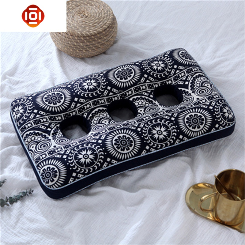 老粗布三孔耳枕 老人护耳枕荞麦壳枕头枕芯带孔枕头成人护颈枕 三维