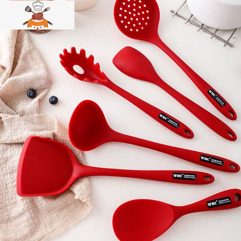 硅胶铲子不粘锅专用可高温厨房家用炒菜锅铲护锅汤勺炒勺厨具套装 敬平 一体红色沙拉铲图片