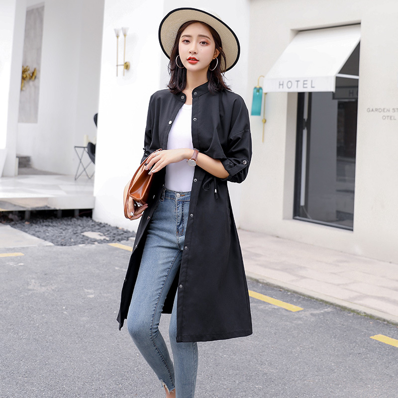 风衣女中长款韩版女士春秋季新品长袖直筒涤纶外套收腰显瘦女上衣