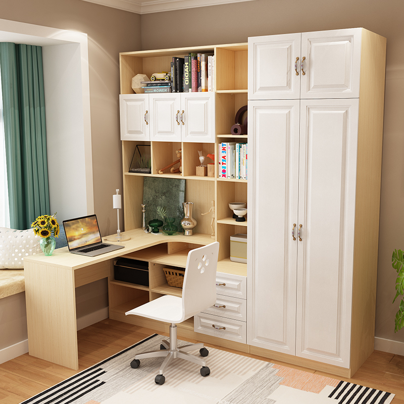 简约转角书架闪电客电脑桌台式家用带书桌书柜一体衣柜组合连体柜办公