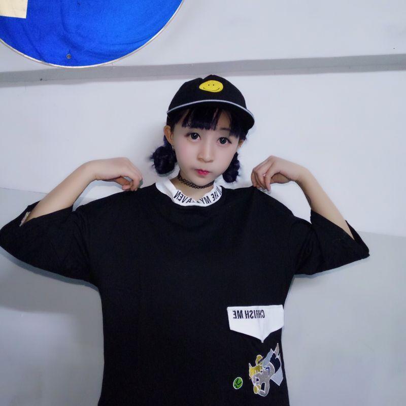 短袖女五分袖中袖夏季衣服宽松高领韩版原宿风学生半袖上衣bf