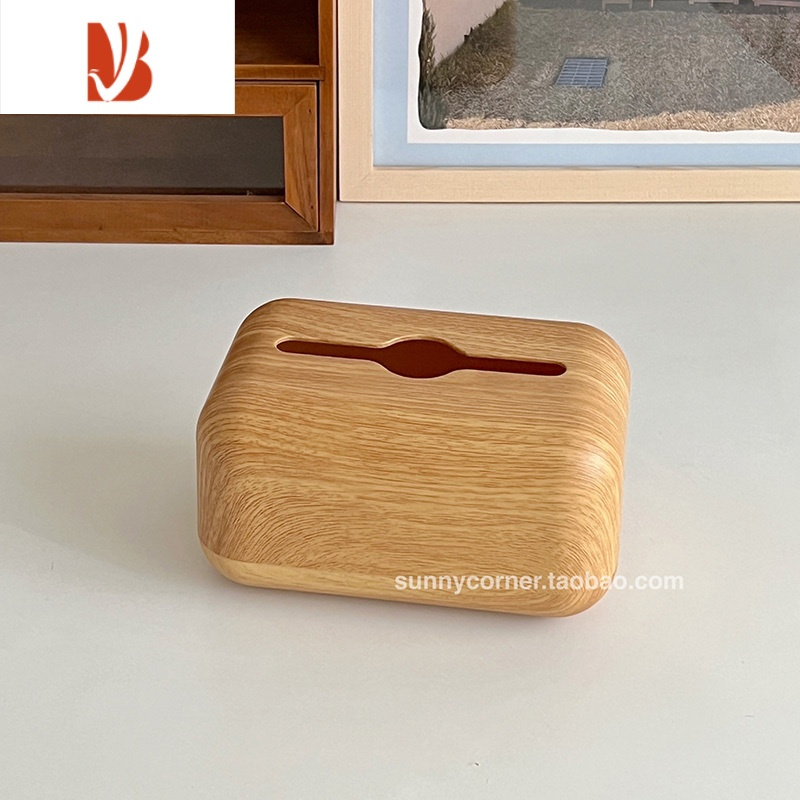 三维工匠仿木纹纸巾盒桌面纸巾餐巾纸收纳盒日式客厅茶几卧室家用抽纸盒 原木色(ABS材质)
