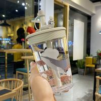 tritan水杯女可爱防摔小仙女韩版便携塑料杯子ins简约吸管杯大人 灰色450ml