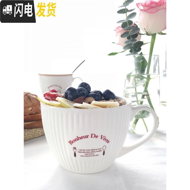 三维工匠欧式复古陶瓷杯带盖大号早餐杯燕麦杯牛奶杯大容量大口马克杯
