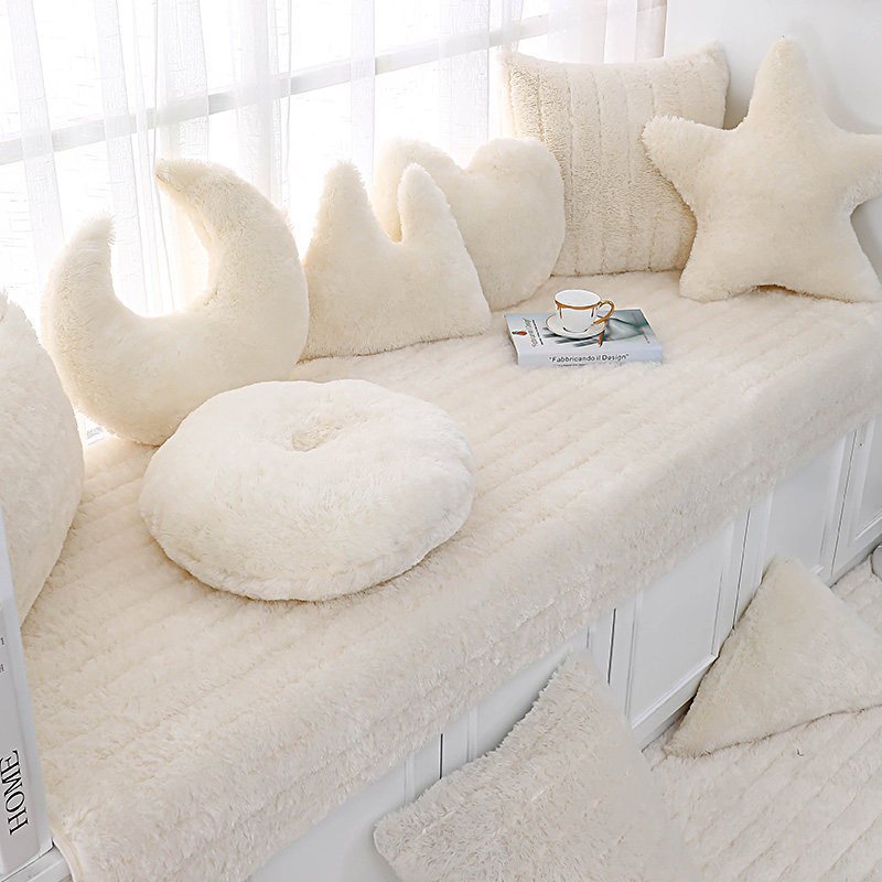 汐岩飘窗垫窗台垫毛绒加厚榻榻米坐垫阳台垫子落地窗毯榻榻米 米白色长毛绒腰枕30*50cm一个